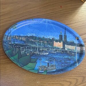 13x10 beautiful, oval melamine tray with a print of Stockholm by Bengt Elde